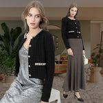 Load image into Gallery viewer, URBAN REVIVO Womens Cropped Cardigan Sweaters Open Front Casual Long Sleeve Knit Pearl Button Down Crew Neck Jacket 2025 Black, Medium
