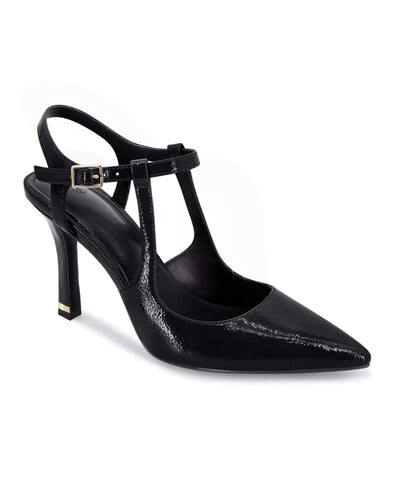 Coutgo Womens High Heels Pointed Toe Ankle Strap Pumps Patent Leather Sexy Stiletto Office Wedding Dress Shoes, Black, Size 7