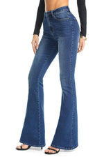 Load image into Gallery viewer, FLYING BANANA Women's Totally Shaping Curvy Stretchy Bootcut Flare Denin Jeans (Blue, 8 Long)
