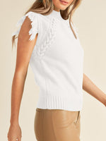 Load image into Gallery viewer, Saodimallsu Womens Sleeveless Sweater Vest Mock Neck Cable Knit Fringe Cap Sleeve Boho Trendy Pullover Tank Tops White
