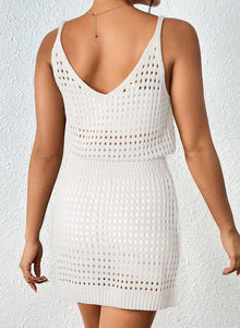 Dokotoo Sexy Swim Cover Up for Women 2025 Summer Fashion Scoop Neck Sleeveless Crochet Hollow Out Knit Mesh Spaghetti Straps Swimsuit Bikini Beach Dress Cruise Essentials Outfits All White Medium