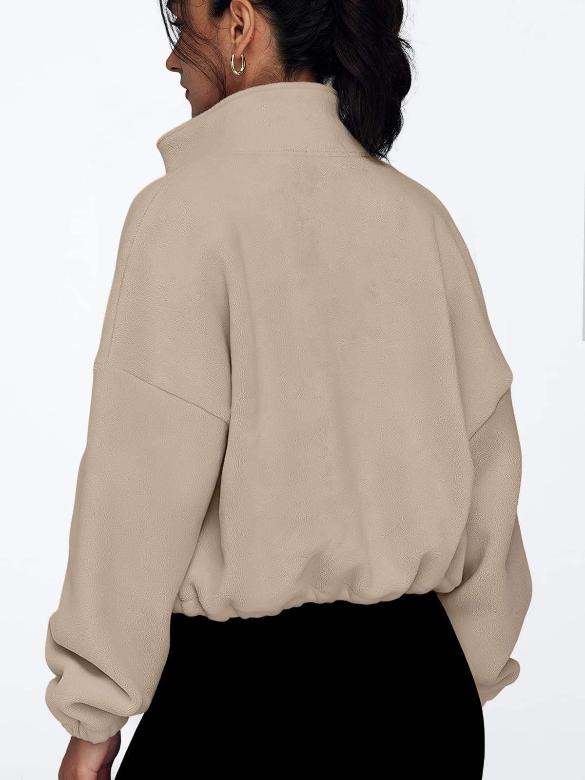 AUTOMET Womens Fleece Jackets Zip Up Oversized Sweatshirts Winter Clothes Long Sleeve Crop Sherpa Fall Outfits Fashion Khaki M