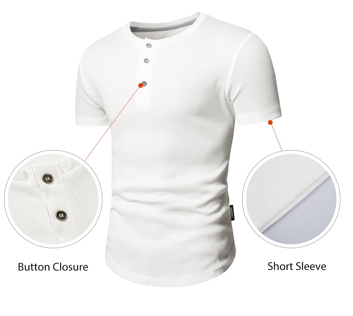 JMIERR Mens Muscle Slim Fit Button Henley Shirts Summer Crewneck Short Sleeve Longline Fitted T-Shirt Gym Workout Athletic Tee Shirt for Man, 2XL, White