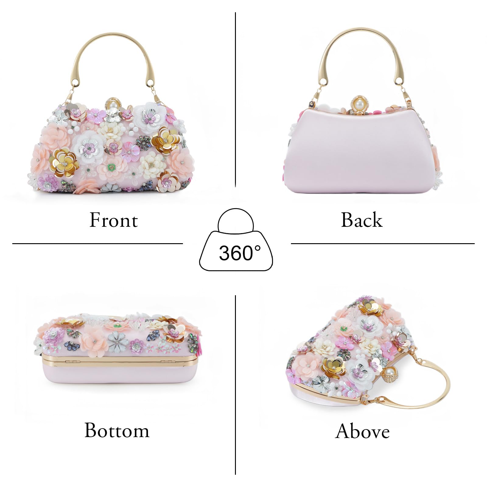 Fecialy Flower Clutch Purse Women 3D Floral Evening Handbags Chain Strap Shoulder Bag for Formal Party Bride Wedding
