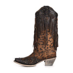 Load image into Gallery viewer, Corral Boots Women's Handcrafted Western Boots | Snip Toe Cowboy Boots with Leopard Print, Fringe and Stud Details
