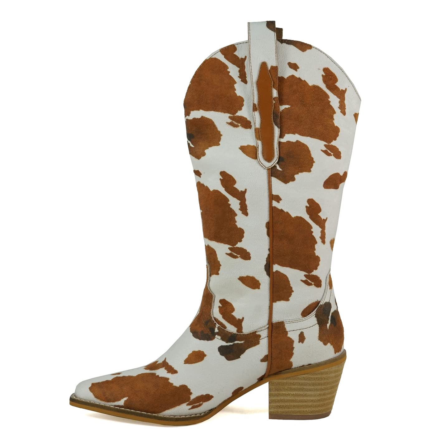 ARiderGirl Hanan Women Mid Calf Boots (Cow White Brown, 8.5)