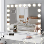 Load image into Gallery viewer, COOLJEEN Large Hollywood Vanity Mirror with Lights Bluetooth 18 Dimmable LED Bulbs, 3 Color Modes Lighted Makeup Mirror with USB Charging Port

