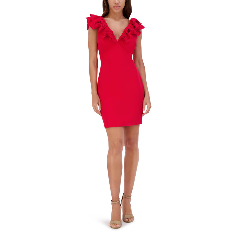 Siena Women's V-Neck Above The Knee Soft Touch Gab Dress, Poppy, 8