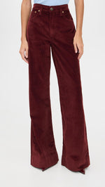 Load image into Gallery viewer, rag &amp; bone Women's Skylar High-Rise Corduroy Trousers, Burgundy, Red, 34
