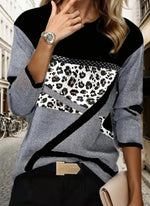 Load image into Gallery viewer, Women's Casual Color Block Print Long Sleeve Shirt Geometry Pullover Tops Crewneck Blouse Top Plus Size Black Leopard
