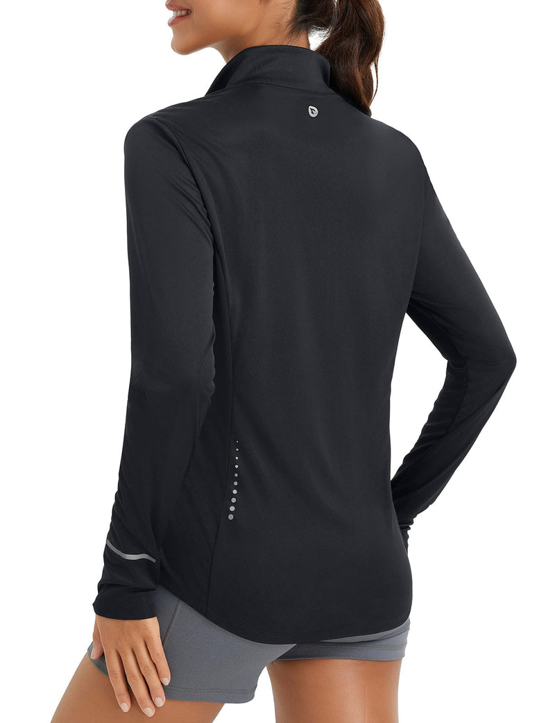 baleaf Women's Athletic Jacket Sun Protection Running Lighteight Full Zip Long Sleeve Shirts UPF 50+ Pockets Black M