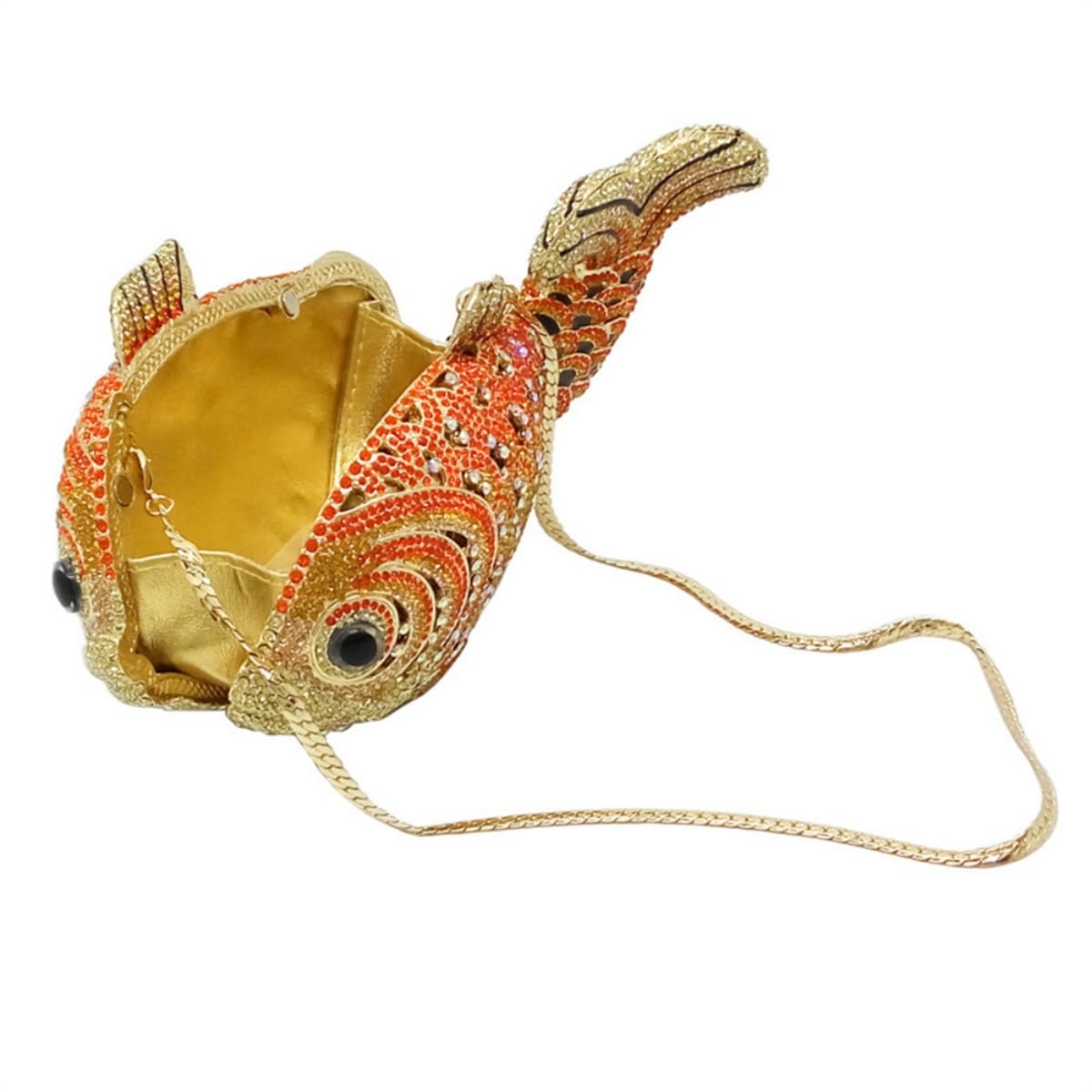Tngan Women Mini Fish Clutch Luxury Rhinestones Purse Sparkling Banquet Handbag Wedding Party Clutch Bag, Gold Orange