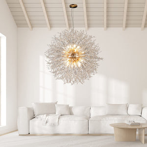 Isamacc Modern Crystal Chandelier Gold, 24-Light Large Firerwork Chandelier for Living Room, 39.3" Crystal Sputnik Pendant Lighting for Entry Hallway Foyer