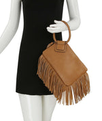 Load image into Gallery viewer, Womens Clutch Purse Wristlet Wallet Evening w/Hand Strap Casual Formal Vegan Leather - Metro Muse (FRINGE-COFFEE)

