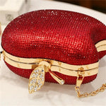 Load image into Gallery viewer, pearl&amp;she Sparkly Apple Shape Clutch red hearts Rhinestone Mini Handbags Women Evening Bags Minaudiere Purses For Party.
