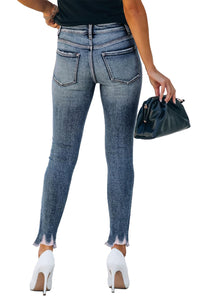 Allimy Womens High Waisted Boyfriend Skinny Stretch Ripped Jeans for Women Trendy Jeggings Destroyed Denim Pants Capri Leggings Mom Jeans Blue 8