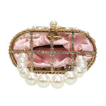 Load image into Gallery viewer, Tasysain Women Rhinestone Cage Bag Sparkling Hollow Pearl Evening Clutch Glitter Double-layer Detachable Basket Handbag, Pink
