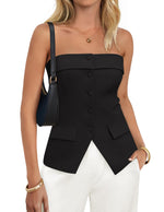 Load image into Gallery viewer, ZESICA Women&#39;s 2025 Trendy Strapless Blazer Vests Summer Dressy Tube Vest Tops Elegant Clothes,Black,Medium
