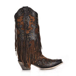 Load image into Gallery viewer, Corral Boots Women's Handcrafted Western Boots | Snip Toe Cowboy Boots with Leopard Print, Fringe and Stud Details
