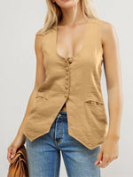 Load image into Gallery viewer, Tankaneo Womens Scoop Neck Blazer Vest Summer Linen Sleeveless Fitted Waistcoat Work Casual Cotton Suit Tops
