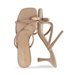 Load image into Gallery viewer, Dsevht Nude Strappy Kitten Heel Sandals Toe Ring Flip Flop Stiletto Low Short Thong Heels Slip On Square Open Toe Summer Dress Shoes for Women
