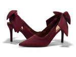 Load image into Gallery viewer, Coutgo Womens Slingback High Heels Bow Closed Pointed Toe Pumps Party Dress Shoes, Wine Red, Size 9
