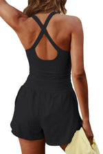 Load image into Gallery viewer, ReachMe Womens Running Onesie Workout Rompers Athletic Romper One Piece Outfits Exercise Jumpsuits Gym Yoga Clothes(Black,S)
