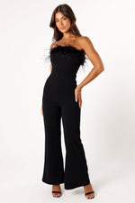 Load image into Gallery viewer, Petal &amp; Pup Louise Feather Trim Jumpsuit - Black M
