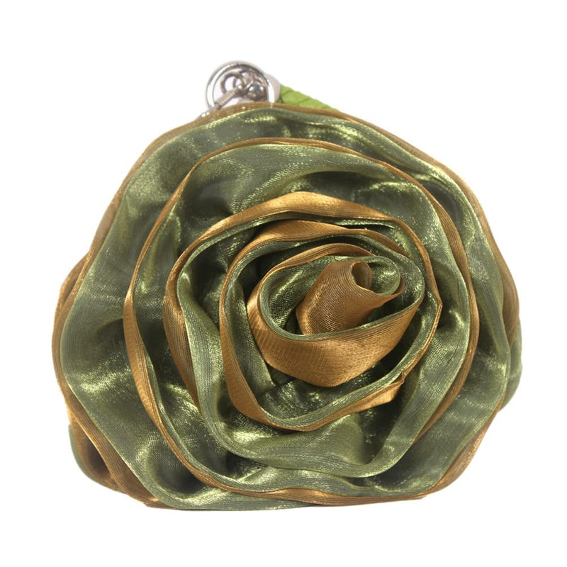 DEBIMY Rose Shaped Evening Bag Soft Satin Clutch Purse Floral Wristlet Handbag for Women Wedding Party Purse Military Green