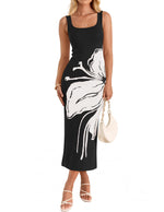 Load image into Gallery viewer, ZESICA Womens Summer Floral Knitted Maxi Dress 2026 Spring Vacation Sleeveless Baby Shower Long Tank Bodycon Sweater Dresses, Black, Medium
