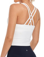 Load image into Gallery viewer, HeyNuts Longline Zeal Sports Bras for Women, Medium Impact Wirefree Yoga Bras Padded Workout Tank Tops Crisscross Back Crop Tops White XL
