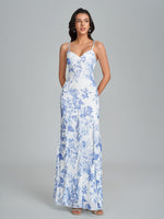 Load image into Gallery viewer, URYIAO Summer Floral Wedding Guest Maxi Dresses for Women Formal Ruffle Bodycon V Neck Cocktail Long Dress S Bluefloral
