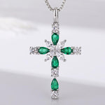 Load image into Gallery viewer, ZDaoBen Sterling Silver Cross Necklace for Women，Birthday Delicate Cross Necklace Jewelry Gifts for Women，Birthstone Religious Jewelry for Mom Cubic Zirconia Silver Crucifix Pendant Green May
