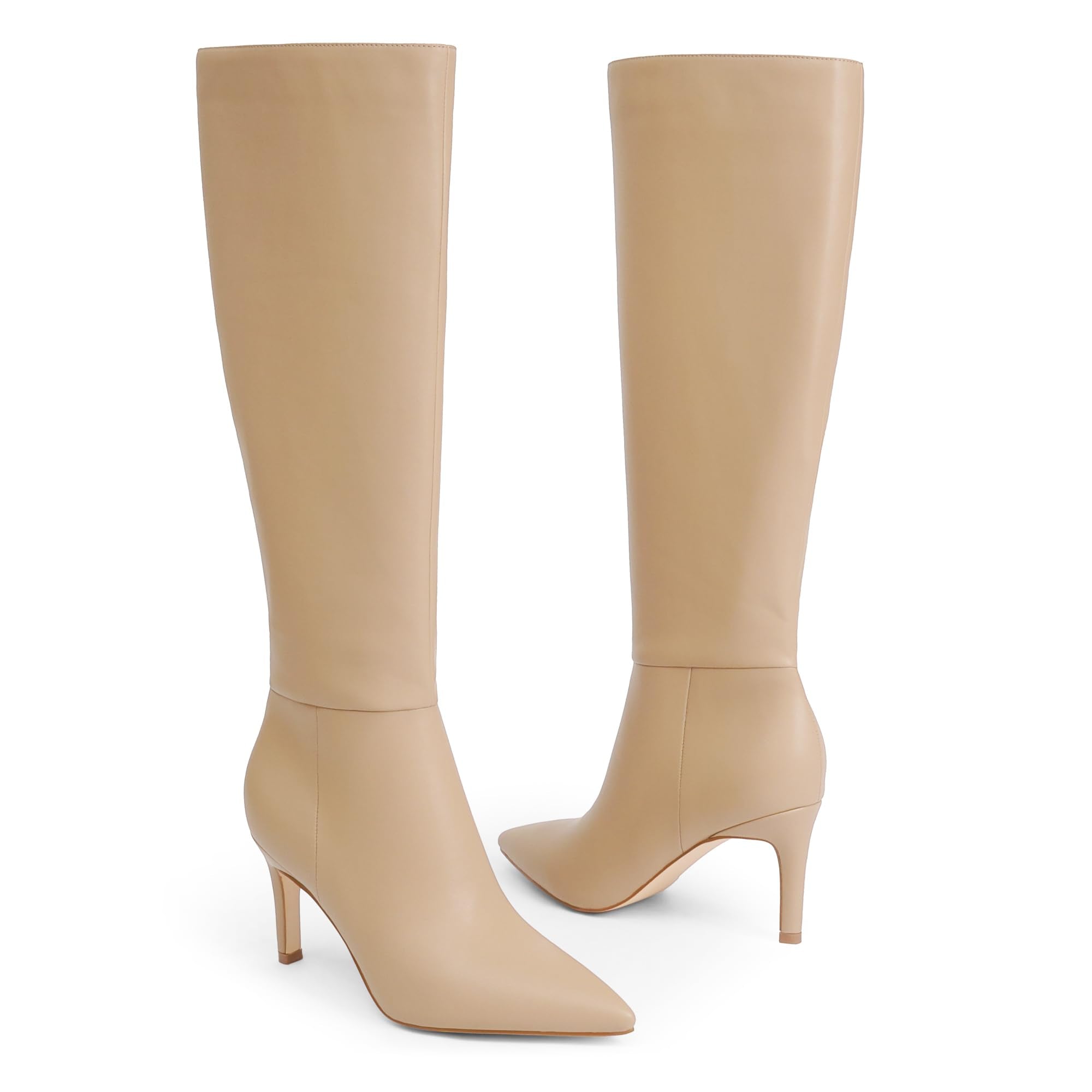 Easyfox Nude Knee High Boots for Women Pointed Toe Tall Boots Stiletto High Heel Long Fall Boots Size 8.5