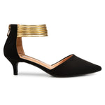Load image into Gallery viewer, Trary Black Heels Women's Pumps Closed Pointed Toe Kitten Heels Comfortable Ankle Strap Pumps Party Suede Dress Shoes Size 6
