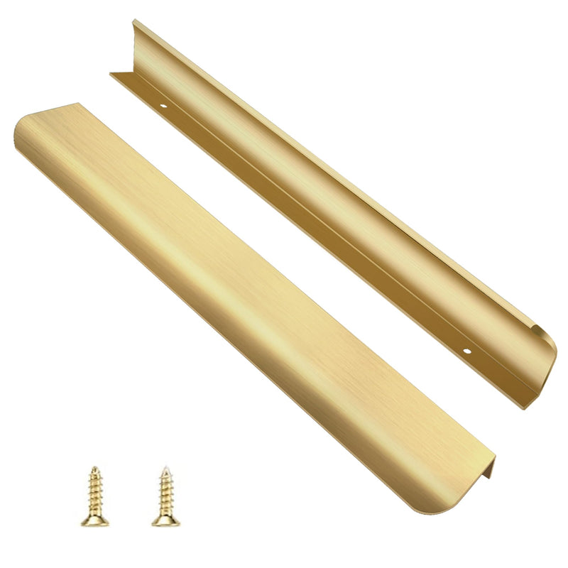 LEAPHZOT 4 Pack 16" (400mm) Overall Length Edge Finger Pull,Brushed Brass Concealed Kitchen Cabinet Handle,Top Mount Flat Cabinet Pulls for Cupboard Door Drawer,6814