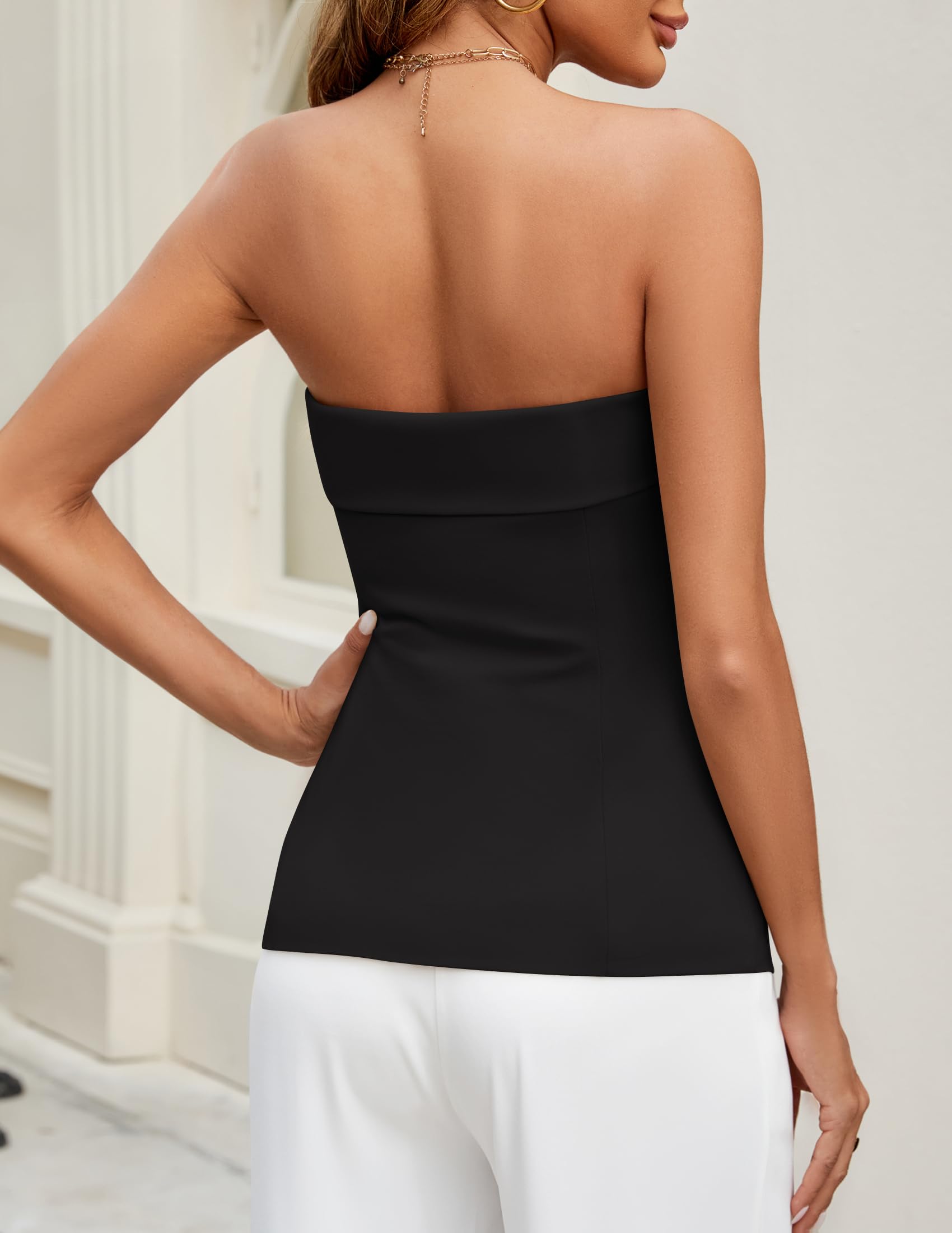 ZESICA Women's 2025 Trendy Strapless Blazer Vests Summer Dressy Tube Vest Tops Elegant Clothes,Black,Medium