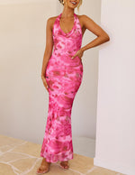 Load image into Gallery viewer, ZESICA Women's 2026 Summer Halter Neck Floral Print Maxi Dress Sleeveless Backless Wedding Guest Party Bodycon Long Dresses,Rosy Pink,Medium
