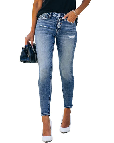 Allimy Women's High Waist Skinny Stretch Ripped Jeans Destroyed Denim Pants 8