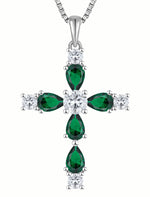 Load image into Gallery viewer, YL Cross Necklace for Women 925 Sterling Silver Halo Gemstone Pendant Created Emerald Religious Jewelry for Mom
