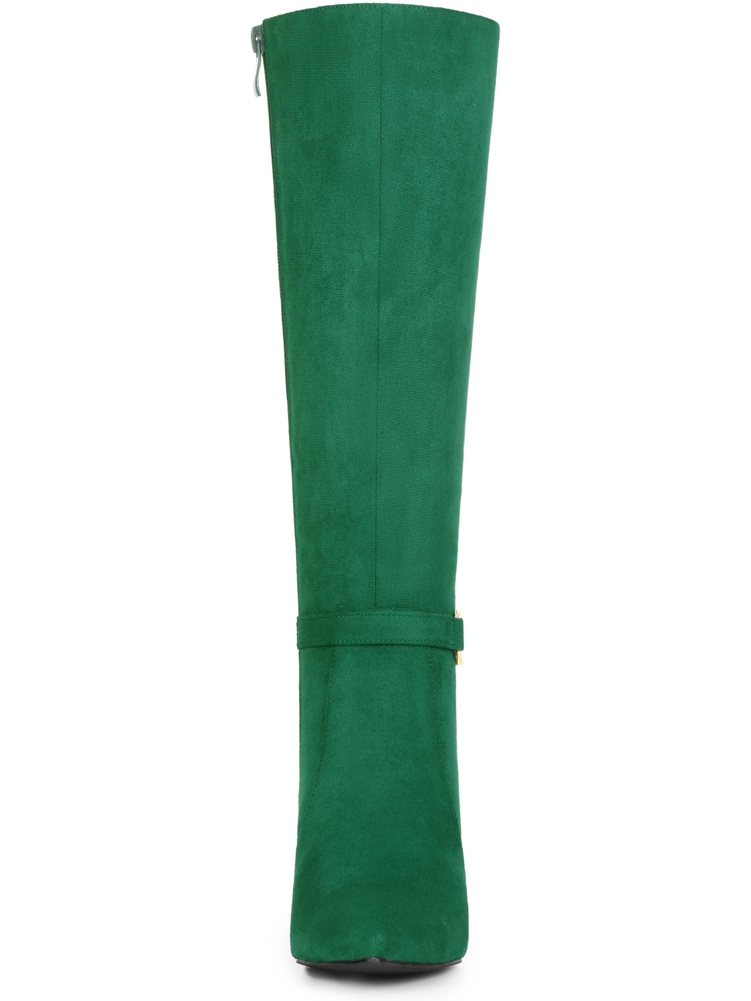 Allegra K Women's Knee High Boots Buckle Pointed Toe Stiletto Heel Emerald Green Boots 9 M US