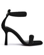 Load image into Gallery viewer, Coutgo Womens Rhinestone High Heels Sandals Ankle Strap Open Square Toe Sexy Stiletto Pumps Evening Party Dress Shoes
