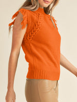 Load image into Gallery viewer, Saodimallsu Womens Sleeveless Sweater Vest Mock Neck Cable Knit Fringe Cap Sleeve Boho Trendy Pullover Tank Tops Orange
