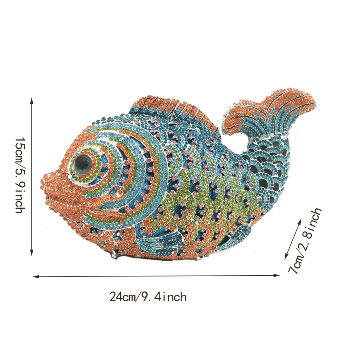 Tngan Women Mini Fish Clutch Luxury Rhinestones Purse Sparkling Banquet Handbag Wedding Party Clutch Bag, Multicolor Blue 2