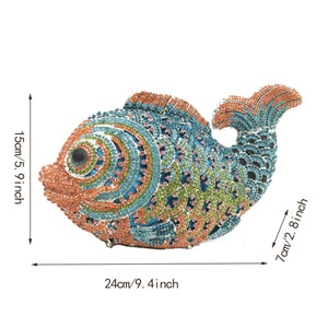 Tngan Women Mini Fish Clutch Luxury Rhinestones Purse Sparkling Banquet Handbag Wedding Party Clutch Bag, Multicolor Blue 2
