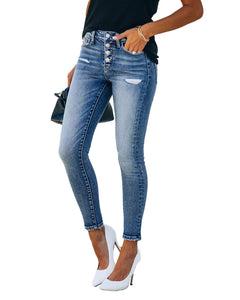 Allimy Women's High Waist Skinny Stretch Ripped Jeans Destroyed Denim Pants 8
