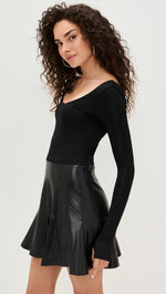 Load image into Gallery viewer, alice + olivia Women&#39;s Arden Vegan Leather Scoop Neck Pleated Mini Dress, Black, 10
