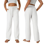 Load image into Gallery viewer, SEMARO Womens Casual Linen High Waist Pants Drawstring Loose Fit Summer Pants Trousers with Side Pockets White
