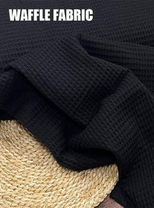 Poetsky Women's Waffle Knit Cropped Top V Neck Long Sleeve Pullover Sweater Casual Solid Crop Sweatshirts Black M
