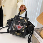Load image into Gallery viewer, Novelty Unique 3D Lady Face PU Leather Top Handle Satchel Handbags for Women Funky Tote Purse Hobo Crossbody Shoulder bags (Crocodile Black)
